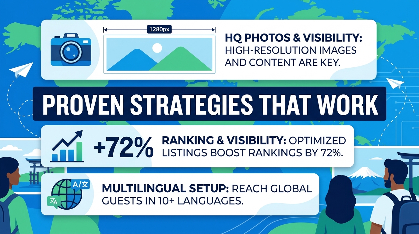 What optimization strategies attract international guests to Shizuoka listings?