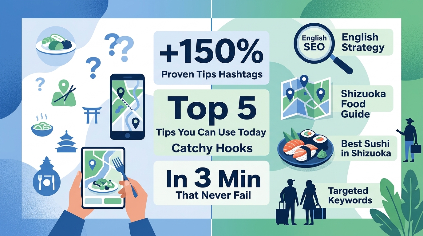 What are the best English SEO and hashtag strategies for Shizuoka dining?