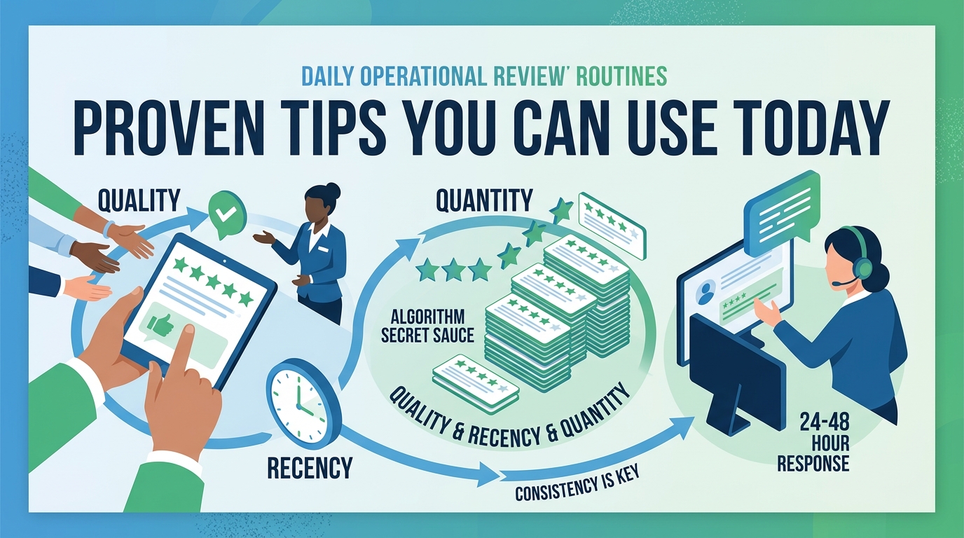 How can you improve rankings through review management and daily operational routines?